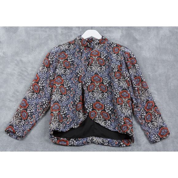 WALTER BAKER Michelle Floral Crossover Wrap Open Front Blouse Autumn Fall Sz S - Picture 4 of 9